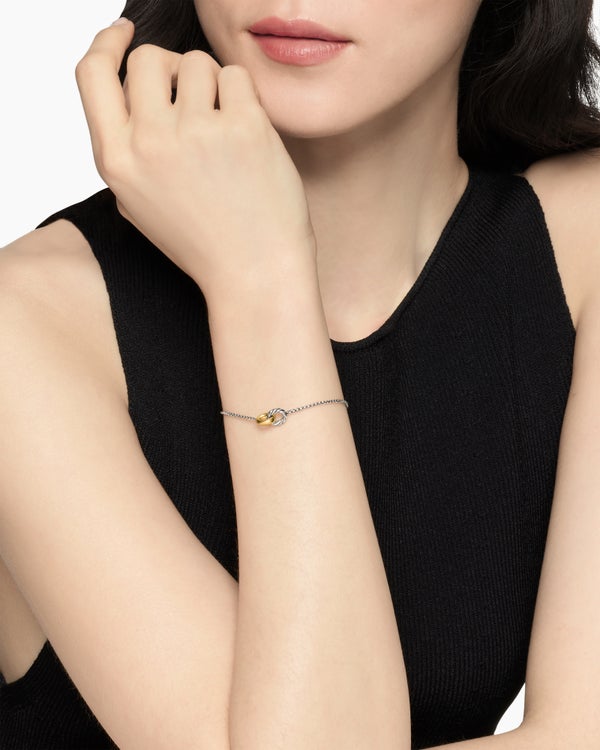 David Van Hagen Petite Cable Linked Bracelet Sterling Silver With 14K Yellow Gold 15mm