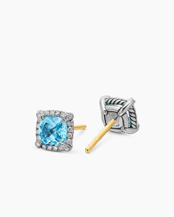 David Van Hagen Petite Chatelaine ® Pavé Bezel Stud Earrings Sterling Silver With Blue Topaz And Diamonds 5mm