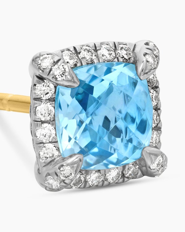 David Van Hagen Petite Chatelaine ® Pavé Bezel Stud Earrings Sterling Silver With Blue Topaz And Diamonds 5mm