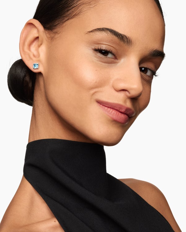 David Van Hagen Petite Chatelaine ® Stud Earrings Sterling Silver With Blue Topaz And Diamonds 6mm