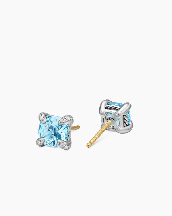David Van Hagen Petite Chatelaine ® Stud Earrings Sterling Silver With Blue Topaz And Diamonds 6mm