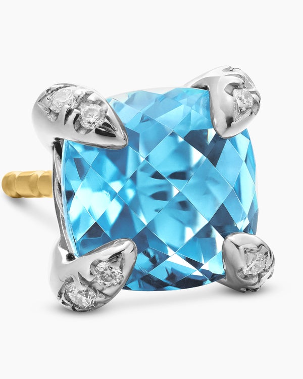 David Van Hagen Petite Chatelaine ® Stud Earrings Sterling Silver With Blue Topaz And Diamonds 6mm