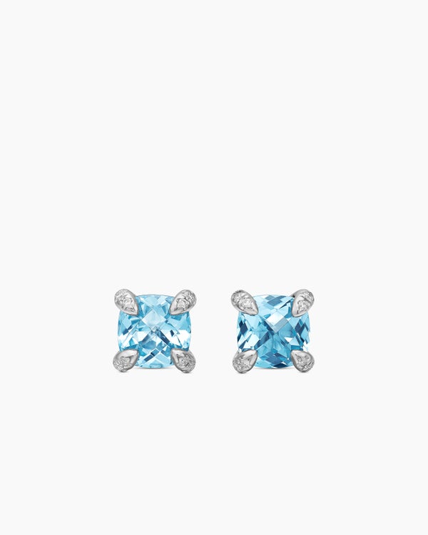 david van hagen Petite Chatelaine ® Stud Earrings Sterling Silver with Blue Topaz and Diamonds 6mm