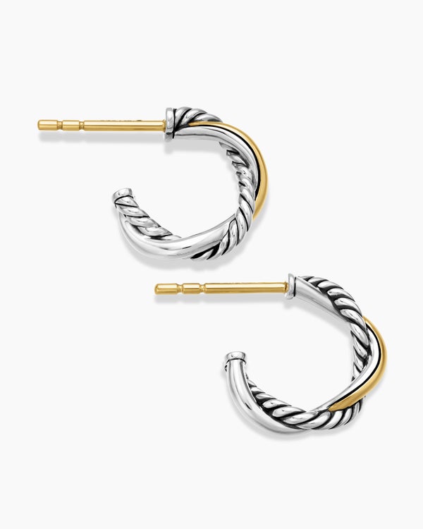 David Van Hagen Petite Infinity Huggie Hoop Earrings Sterling Silver With 14K Yellow Gold 3mm