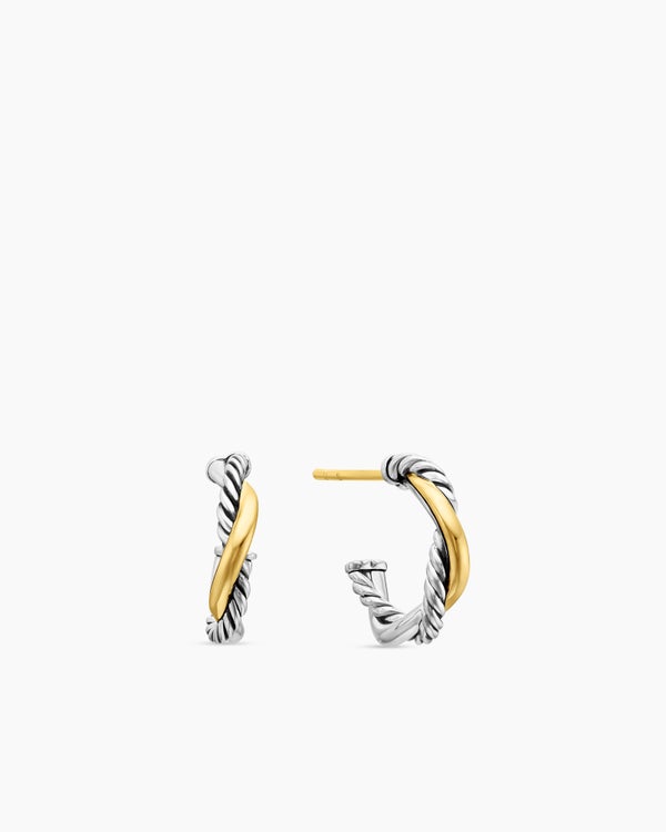david van hagen Petite Infinity Huggie Hoop Earrings Sterling Silver with 14K Yellow Gold 3mm
