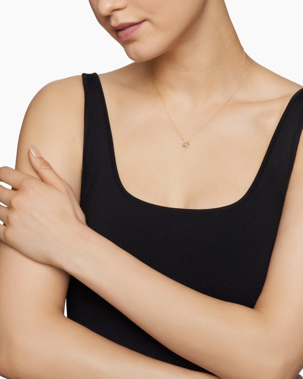 David Van Hagen Petite Infinity Pendant Necklace 18K Yellow Gold With Diamonds 8mm