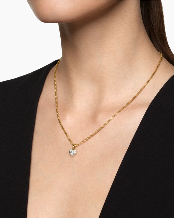 David Van Hagen Petite Pavé Heart Amulet 18K Yellow Gold With Diamonds 7.4mm