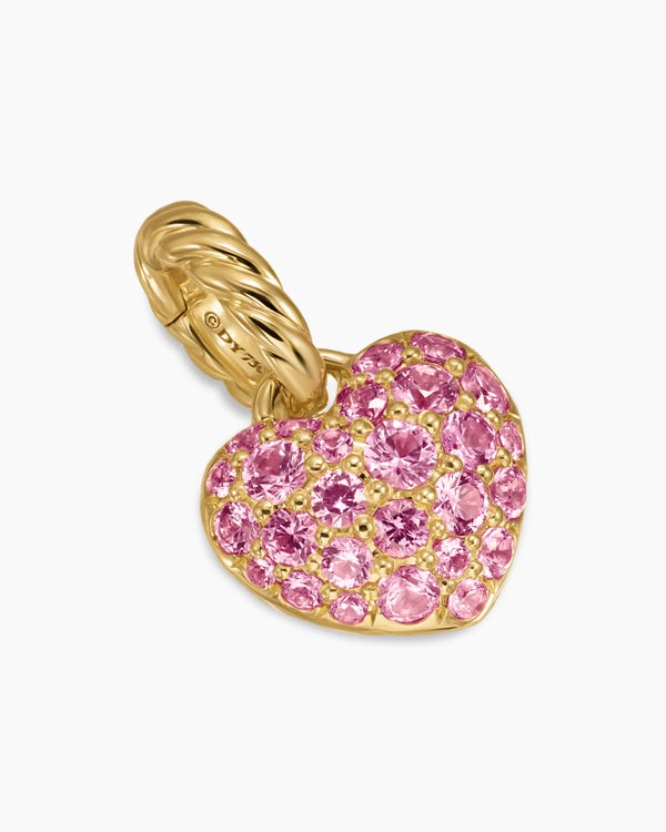 David Van Hagen Petite Pavé Heart Amulet 18K Yellow Gold With Pink Sapphires 7.4mm