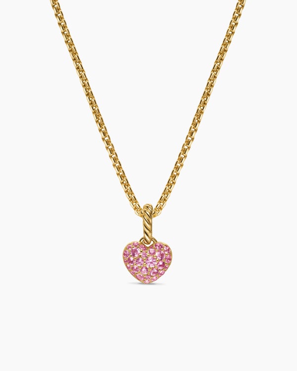 david van hagen Petite Pavé Heart Amulet 18K Yellow Gold with Pink Sapphires 7.4mm
