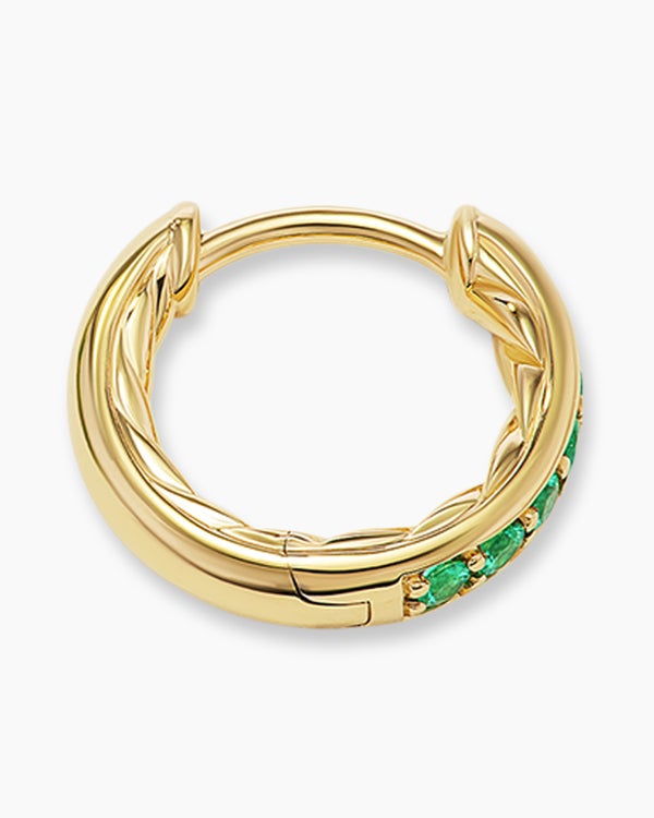 David Van Hagen Petite Pavé Huggie Hoop Earrings 18K Yellow Gold With Emeralds 12mm