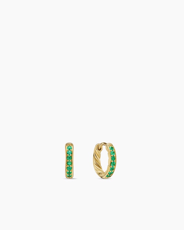 david van hagen Petite Pavé Huggie Hoop Earrings 18K Yellow Gold with Emeralds 12mm