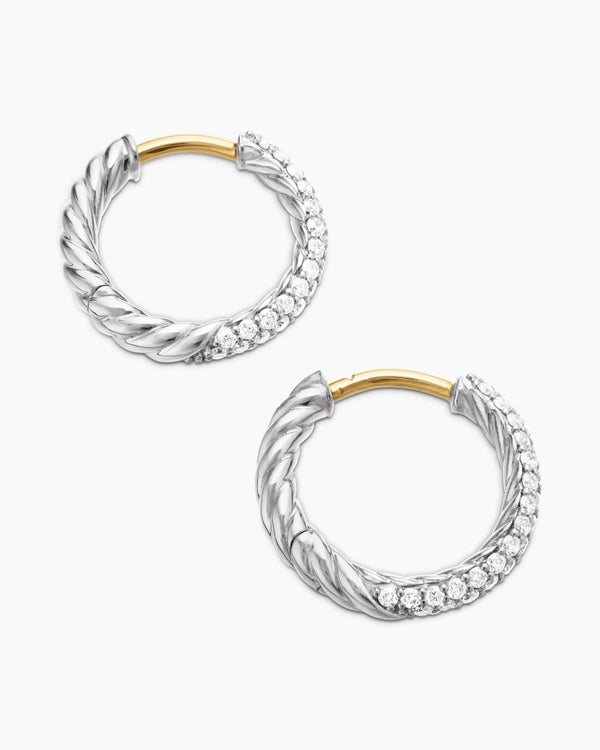 David Van Hagen Petite Pavé Huggie Hoop Earrings Sterling Silver With Diamonds 14mm