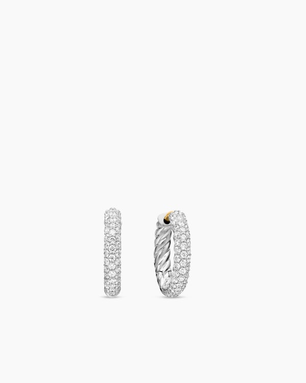david van hagen Petite Pavé Huggie Hoop Earrings Sterling Silver with Diamonds 14mm