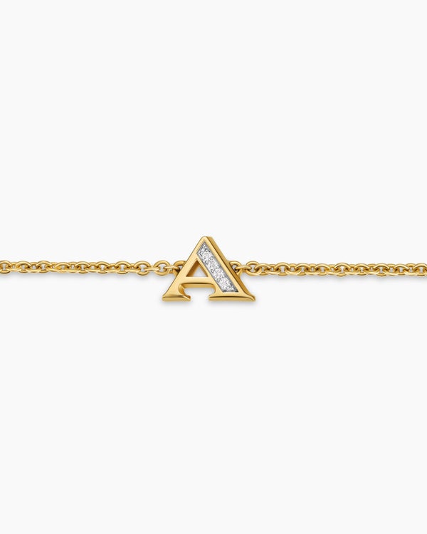 David Van Hagen Petite Pavé Initial Chain Bracelet 18K Yellow Gold With Diamond A
