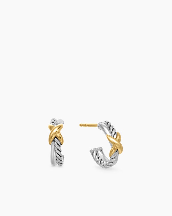david van hagen Petite X Hoop Earrings Sterling Silver with 18K Yellow Gold 12.6mm