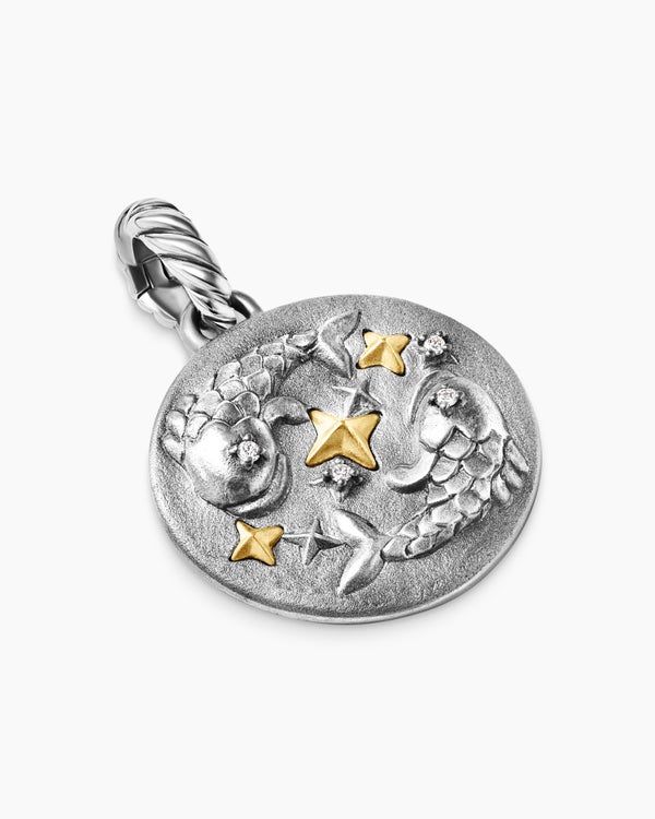 David Van Hagen Pisces Amulet Sterling Silver With 18K Yellow Gold And Diamonds 19mm