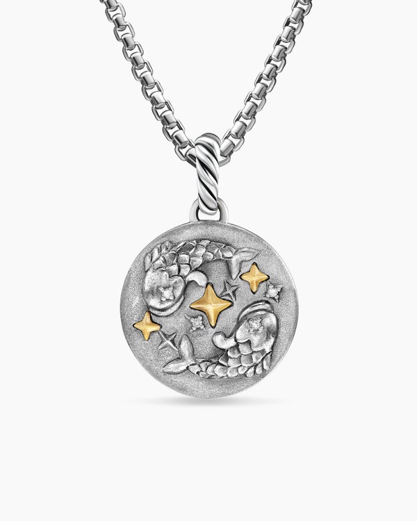 david van hagen Pisces Amulet Sterling Silver with 18K Yellow Gold and Diamonds 19mm
