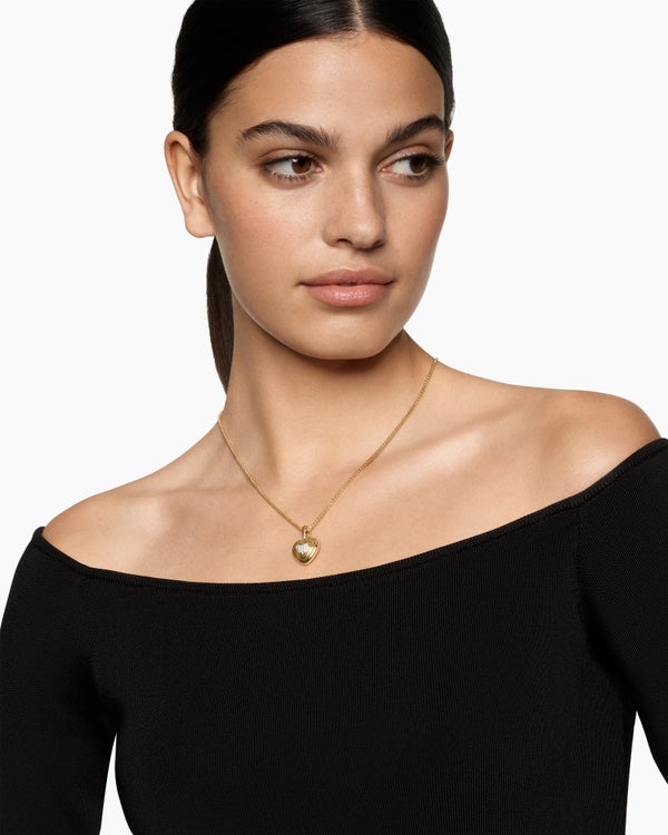 David Van Hagen Puffy Heart Amulet 18K Yellow Gold With Diamonds 17mm