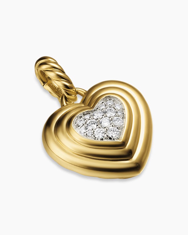David Van Hagen Puffy Heart Amulet 18K Yellow Gold With Diamonds 17mm