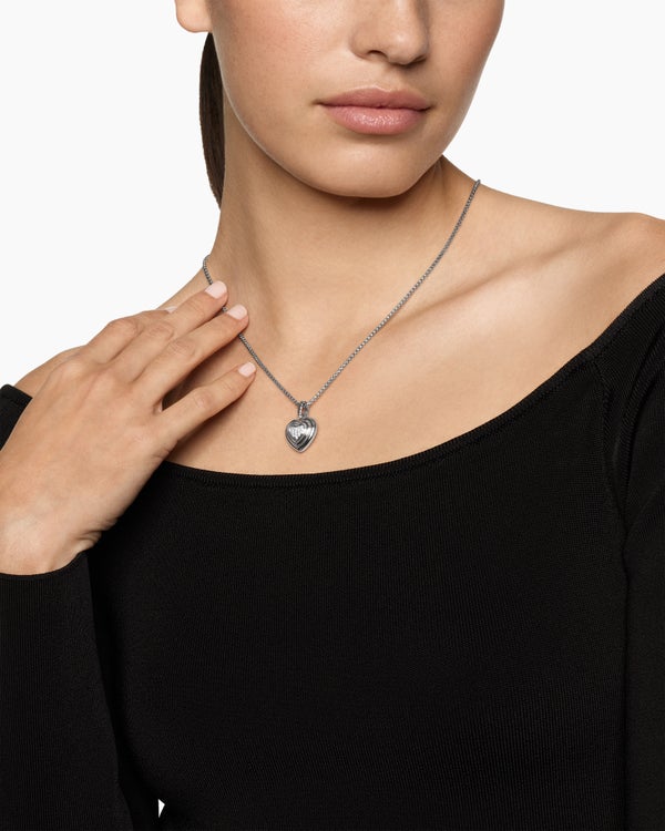 David Van Hagen Puffy Heart Amulet Sterling Silver With Diamonds 17mm