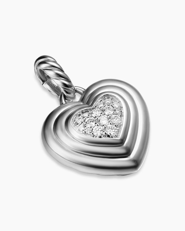 David Van Hagen Puffy Heart Amulet Sterling Silver With Diamonds 17mm