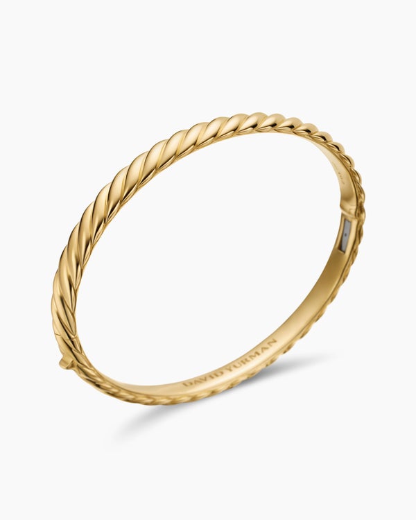 David Van Hagen Sculpted Cable Bangle Bracelet 18K Yellow Gold 6.2mm