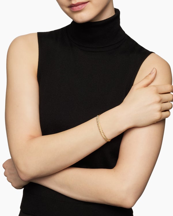 David Van Hagen Sculpted Cable Bangle Bracelet 18K Yellow Gold With Diamonds 6.2mm