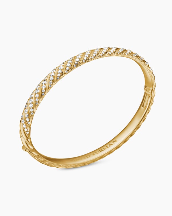David Van Hagen Sculpted Cable Bangle Bracelet 18K Yellow Gold With Diamonds 6.2mm