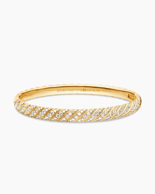 David Van Hagen Sculpted Cable Bangle Bracelet 18K Yellow Gold With Diamonds 6.2mm