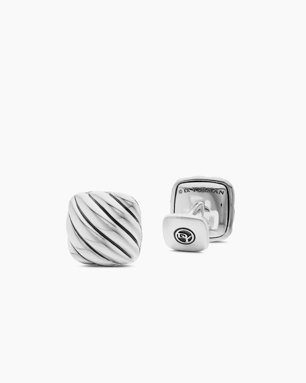 David Van Hagen Sculpted Cable Cushion Cufflinks Sterling Silver 17mm