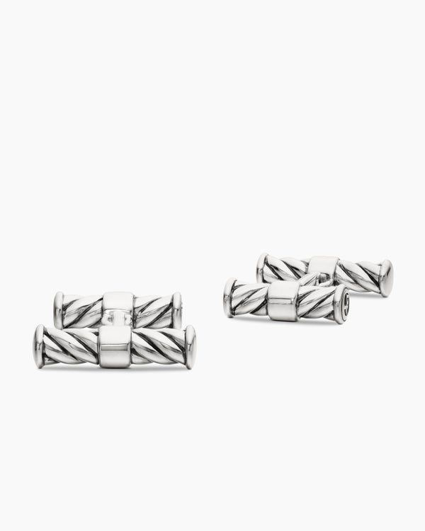 David Van Hagen Sculpted Cable Elongated Cufflinks Sterling Silver 22mm