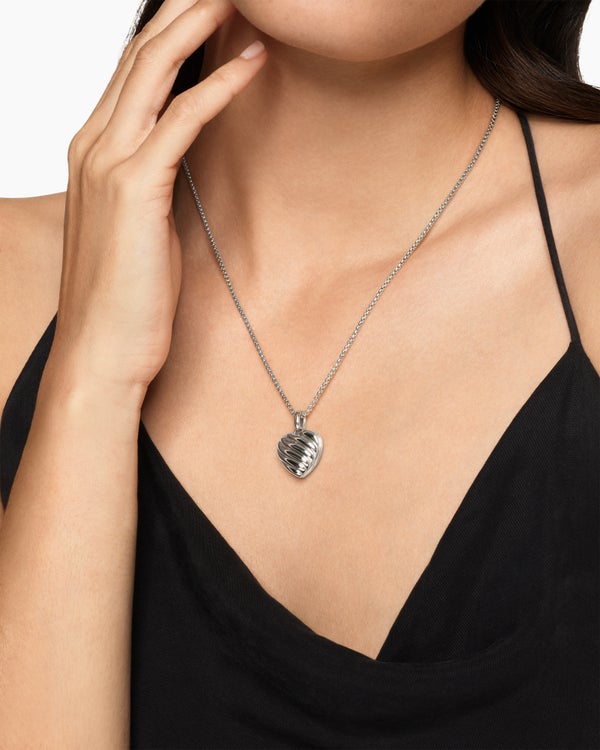 David Van Hagen Sculpted Cable Heart Locket Sterling Silver 23mm
