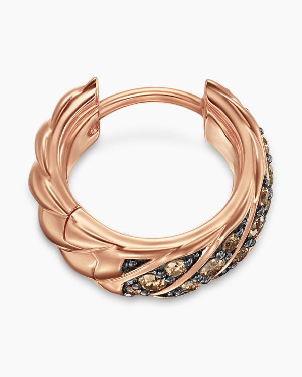 David Van Hagen Sculpted Cable Hoop Earring 18K Rose Gold With Cognac Diamonds 12.8mm