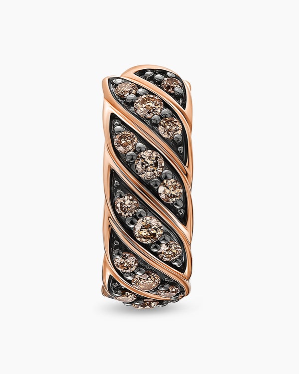 David Van Hagen Sculpted Cable Hoop Earring 18K Rose Gold With Cognac Diamonds 12.8mm
