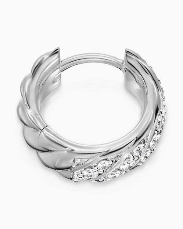 David Van Hagen Sculpted Cable Hoop Earring 18K White Gold With Diamonds 12.8mm