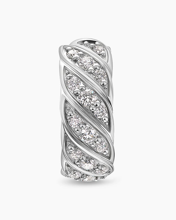 David Van Hagen Sculpted Cable Hoop Earring 18K White Gold With Diamonds 12.8mm