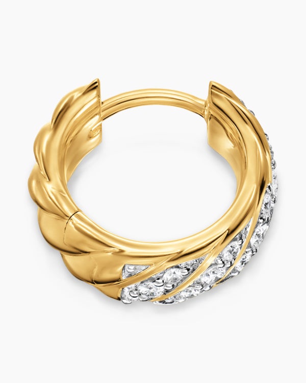 David Van Hagen Sculpted Cable Hoop Earring 18K Yellow Gold With Diamonds 12.8mm
