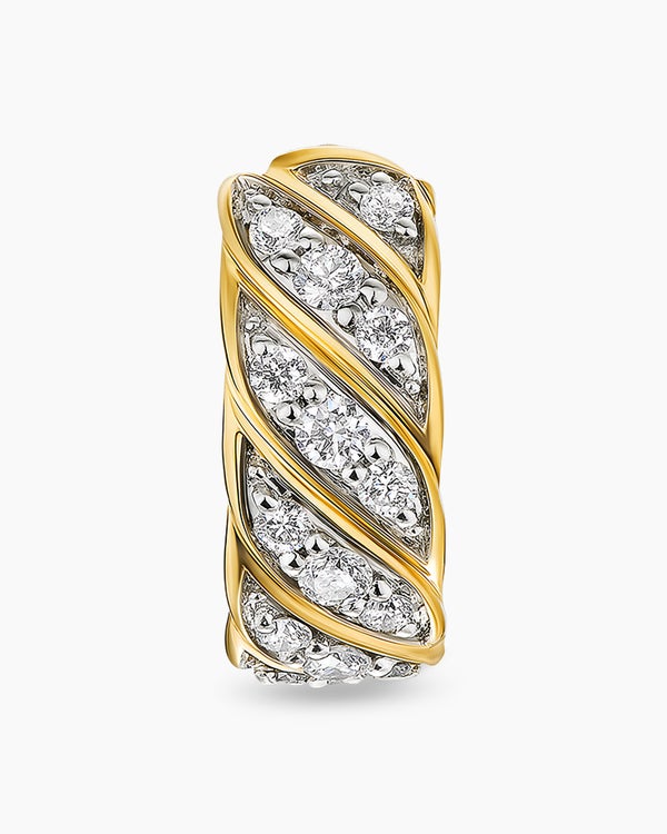 David Van Hagen Sculpted Cable Hoop Earring 18K Yellow Gold With Diamonds 12.8mm