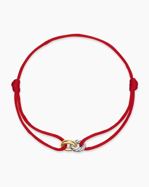 David Van Hagen Sculpted Cable Linked Cord Bracelet Red Nylon With Sterling Silver And 14K Yellow Gold 8.7mm