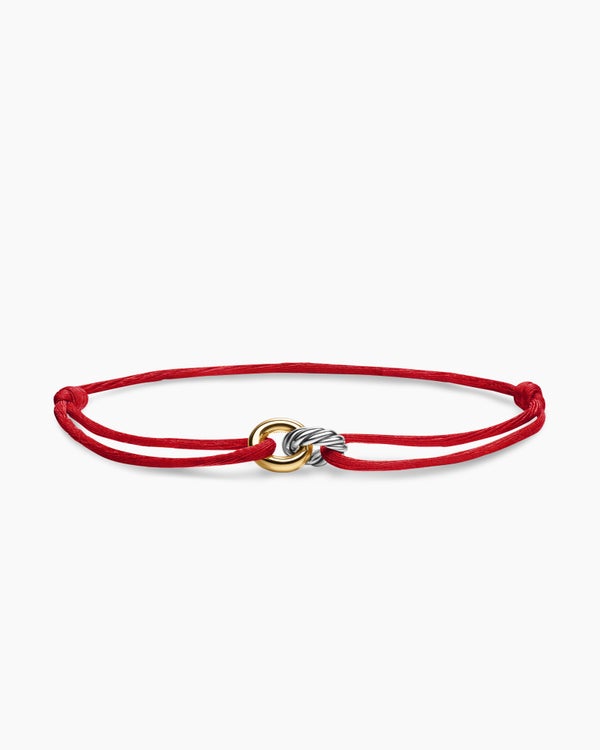 david van hagen Sculpted Cable Linked Cord Bracelet Red Nylon with Sterling Silver and 14K Yellow Gold 8.7mm