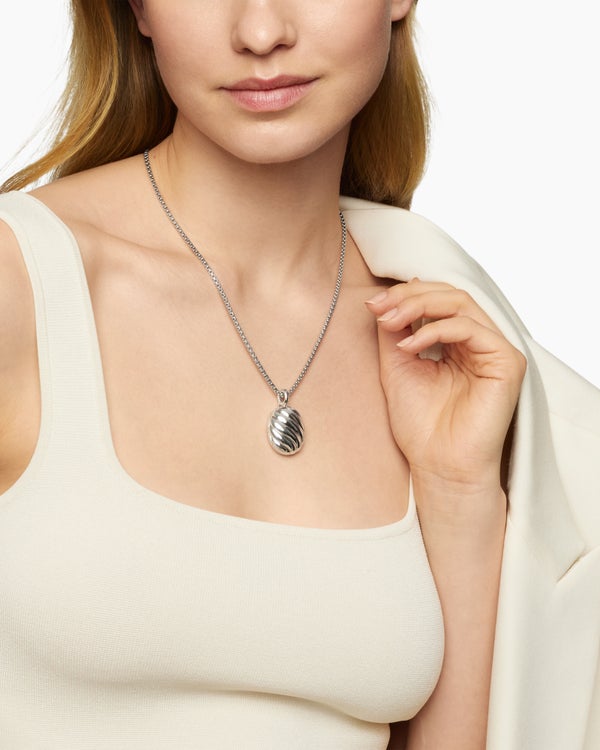 David Van Hagen Sculpted Cable Locket Sterling Silver 27mm