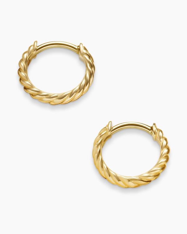 David Van Hagen Sculpted Cable Micro Huggie Hoop Earrings 18K Yellow Gold 10.7mm
