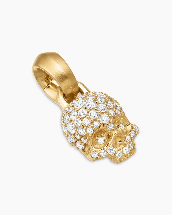 David Van Hagen Skull Amulet Full Pavé Diamonds And 18K Yellow Gold 14mm
