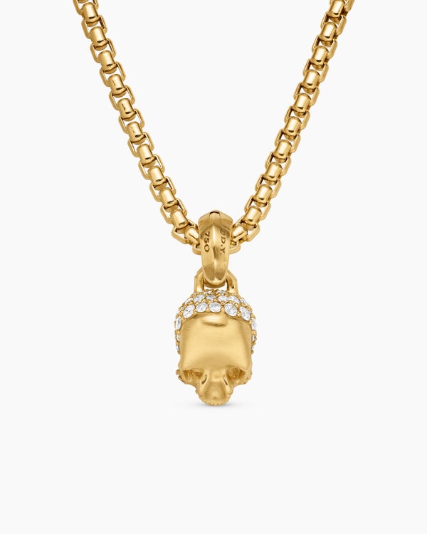 David Van Hagen Skull Amulet Full Pavé Diamonds And 18K Yellow Gold 14mm