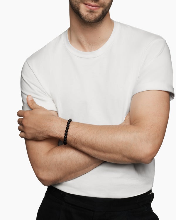 David Van Hagen Spiritual Beads Bracelet Sterling Silver With Black Onyx 8mm