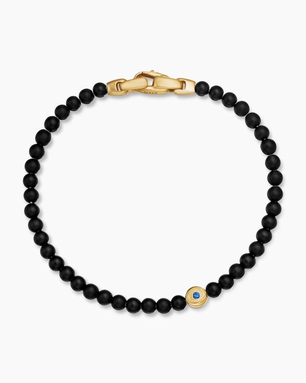 David Van Hagen Spiritual Beads Evil Eye Bracelet Black Onyx Sapphire And 18K Yellow Gold 4mm
