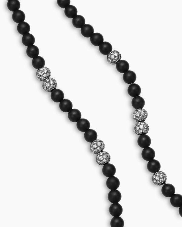 David Van Hagen Spiritual Beads Necklace Sterling Silver With Black Onyx And Pavé Diamonds 6mm