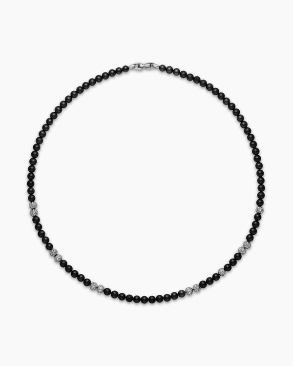 David Van Hagen Spiritual Beads Necklace Sterling Silver With Black Onyx And Pavé Diamonds 6mm