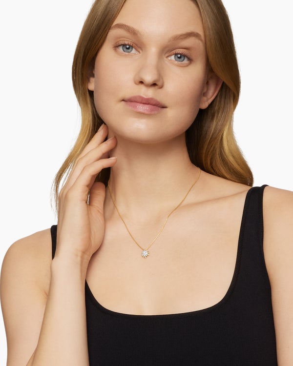 David Van Hagen Starburst Pendant Necklace 18K Yellow Gold With Diamonds 11mm