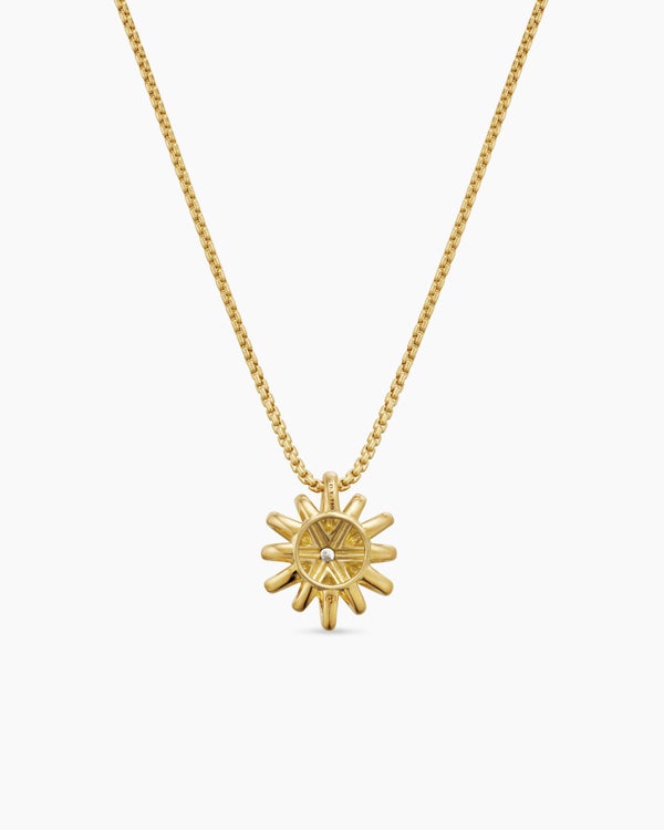 David Van Hagen Starburst Pendant Necklace 18K Yellow Gold With Diamonds 11mm